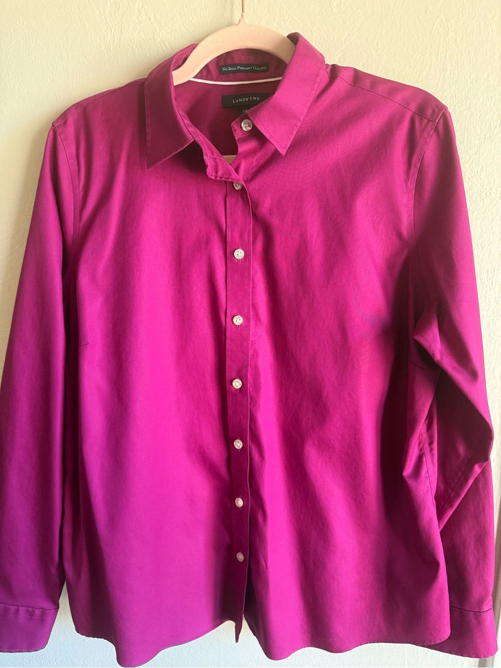 Lands' End Women’s Long-Sleeve Button-Down Shirt in Magenta